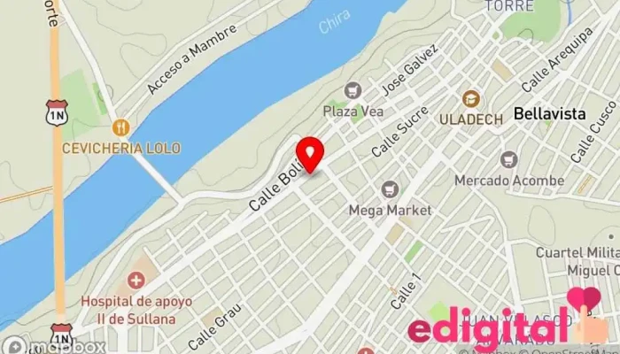 mapa de Boticas Piuralab Express Farmacia en Sullana