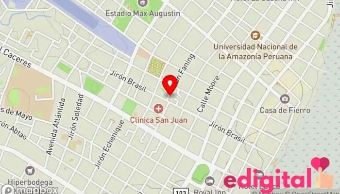 mapa de Servicios Clínicos Selva Amazónica Hospital en Iquitos